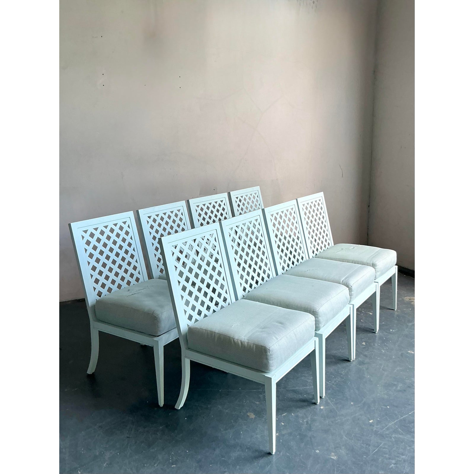 Vintage Boho McKinnon Harris Trellis Cast Aluminum Dining Chairs - Set of 8 - Detail view