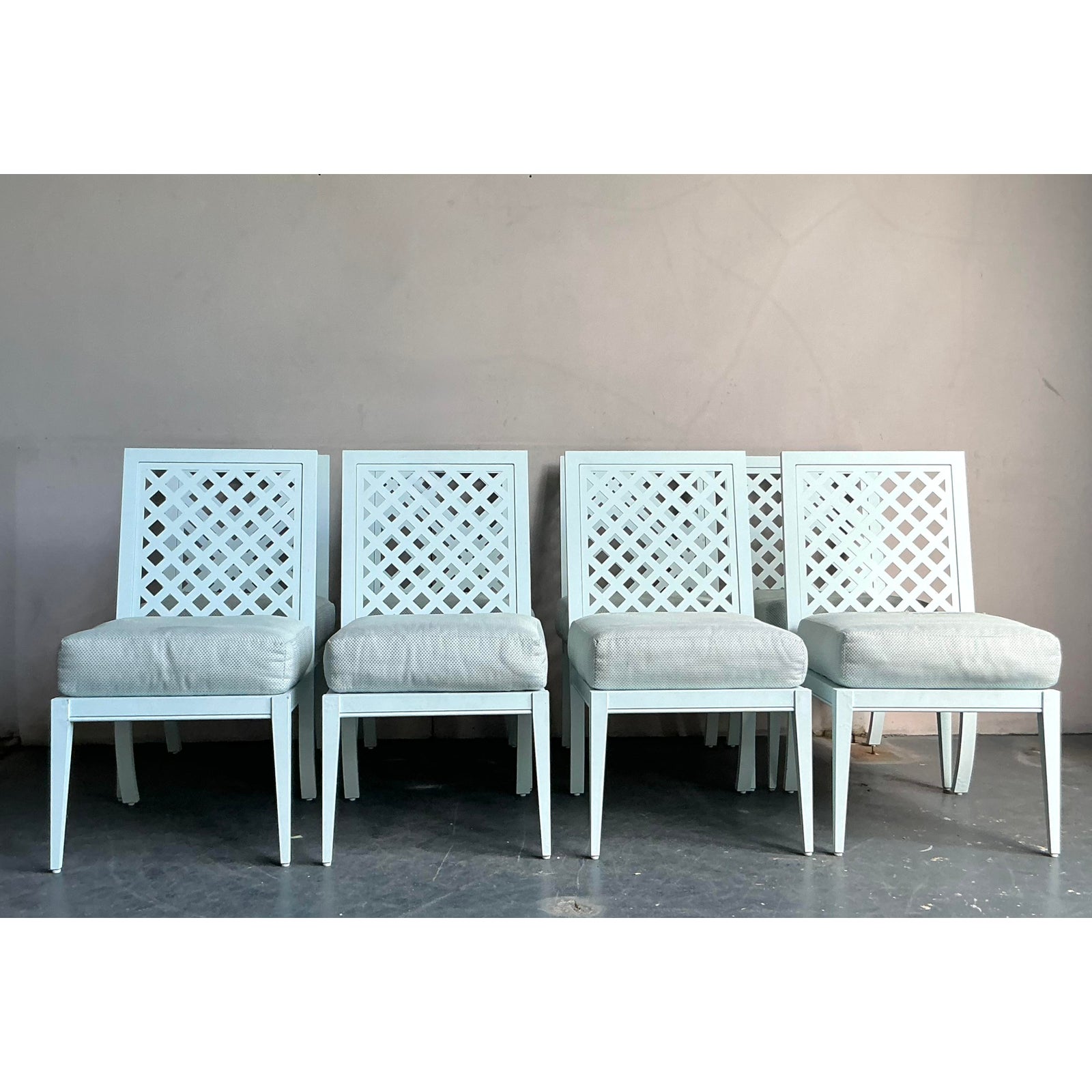 Vintage Boho McKinnon Harris Trellis Cast Aluminum Dining Chairs - Set of 8 - Back view
