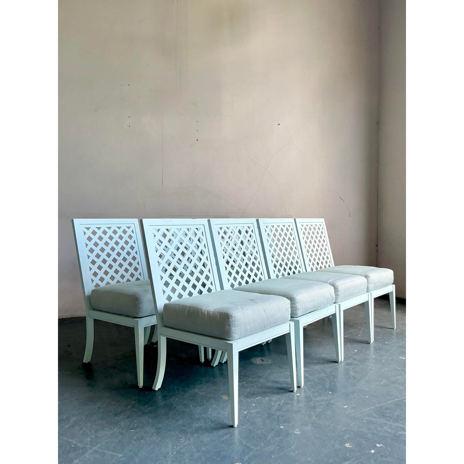 Vintage Boho McKinnon Harris Trellis Cast Aluminum Dining Chairs - Set of 8 - Side view