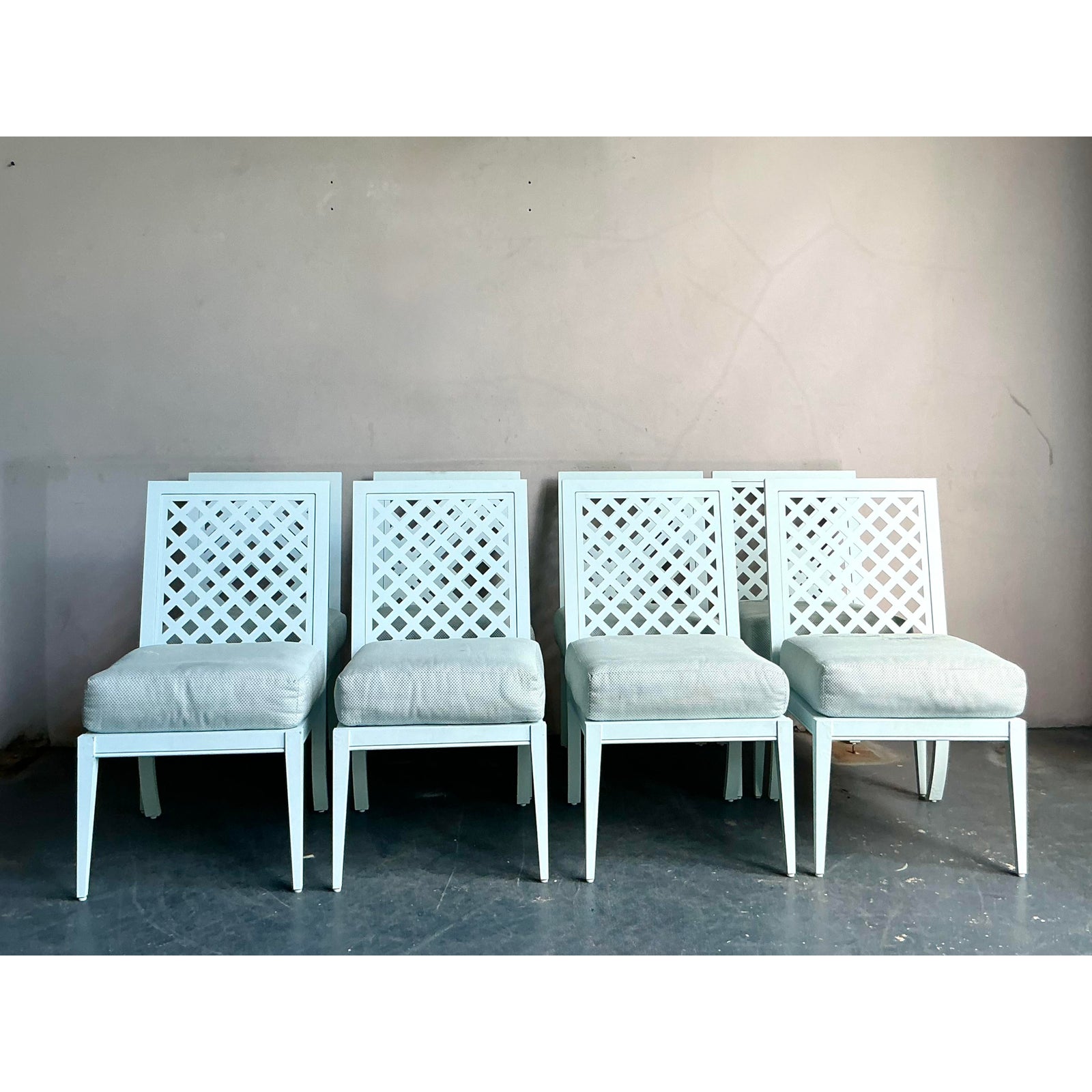 Vintage Boho McKinnon Harris Trellis Cast Aluminum Dining Chairs - Set of 8 - Top view