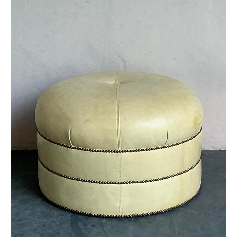 Vintage Regency Tufted Leather Ottoman - Top view