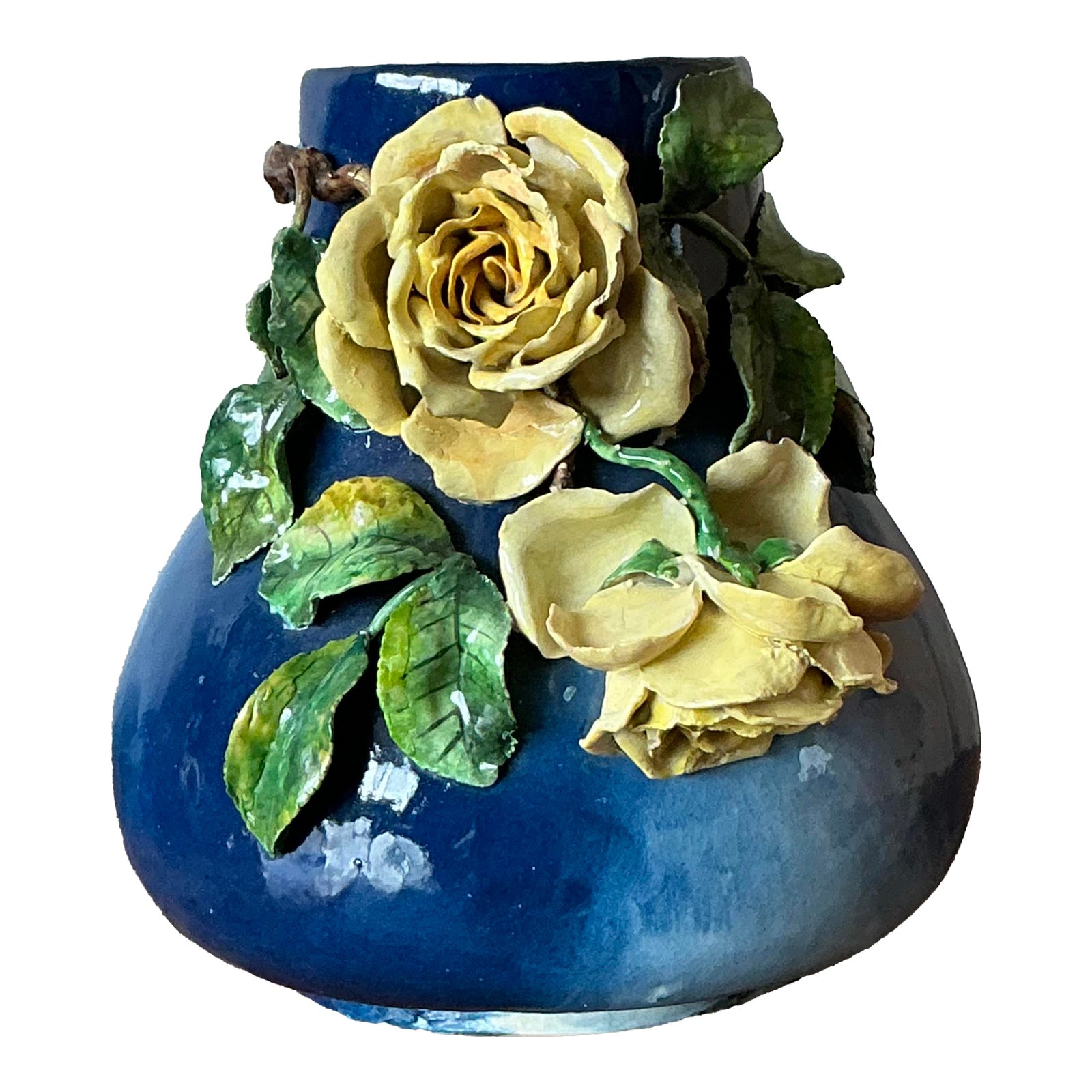 Vintage Regency French Majolica Roses Vase