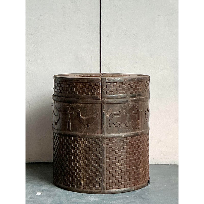 Vintage Boho Animal March Storage Side Table - Side view