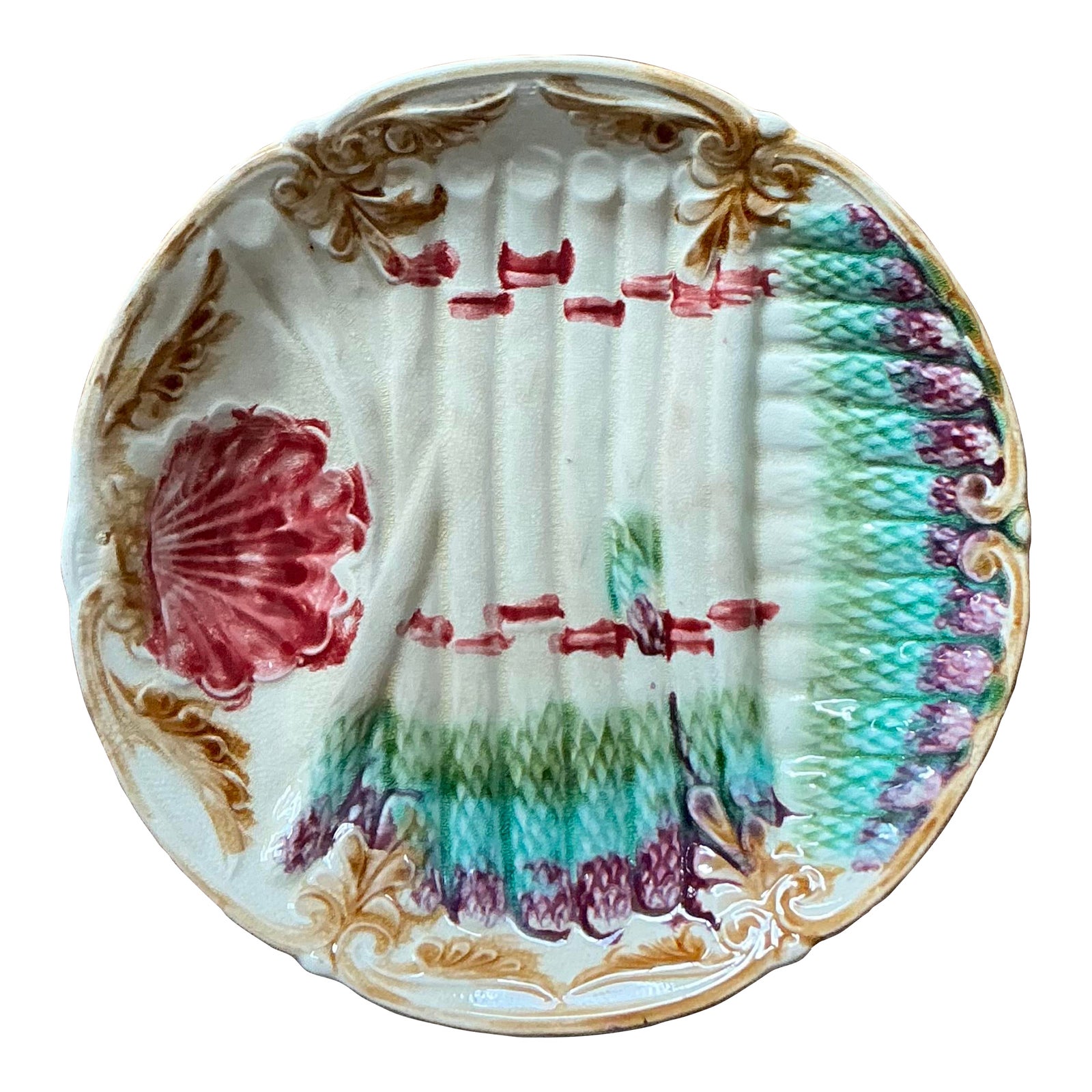 Vintage Regency French Majolica Asparagus Ceramic Plate