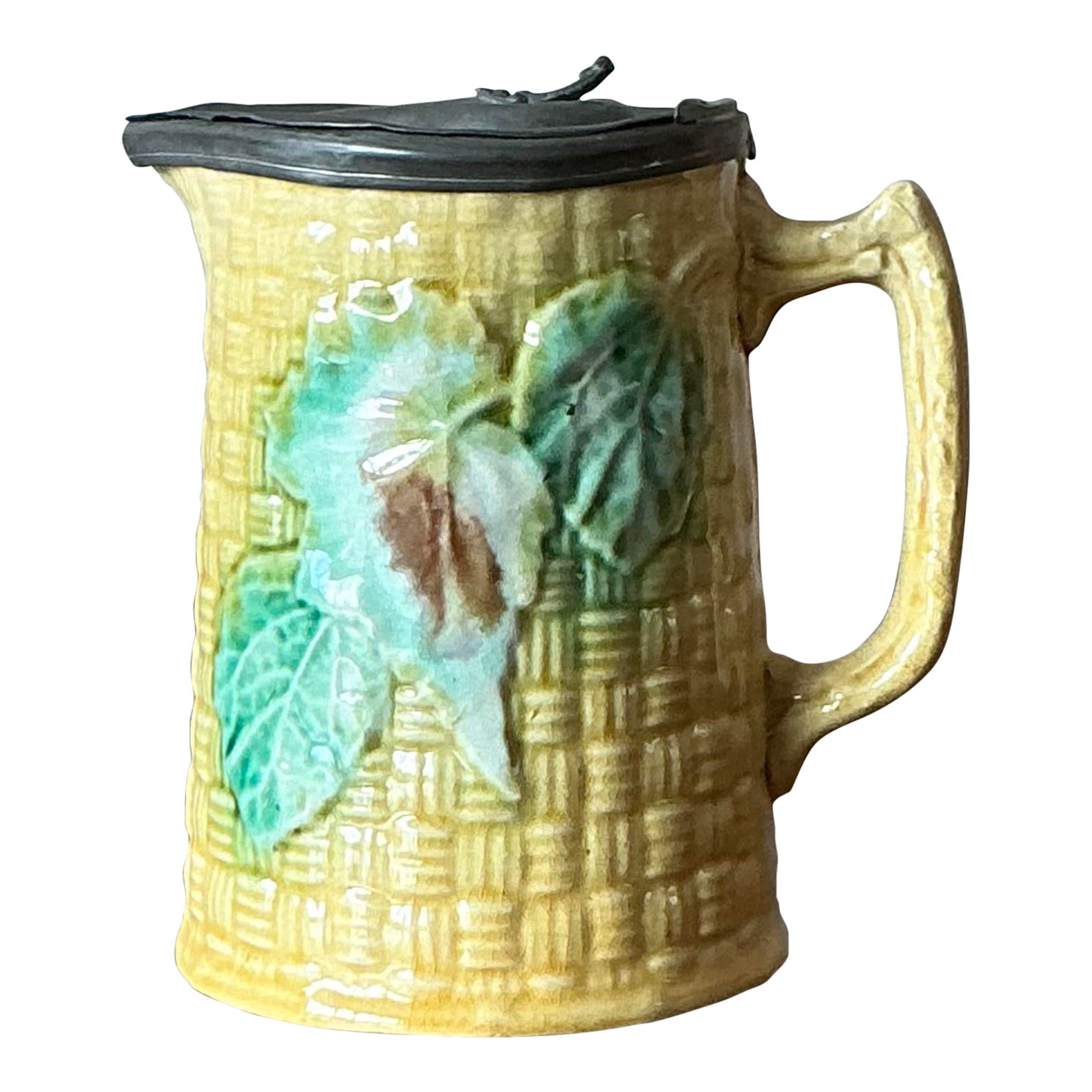 Vintage Majolica Lidded Ceramic Pitcher