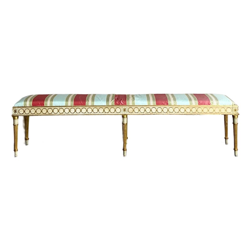 Vintage Neoclassical Striped Satin Bench