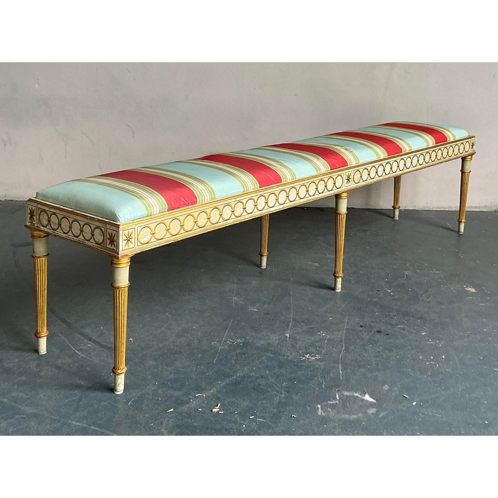 Vintage Neoclassical Striped Satin Bench - Top view