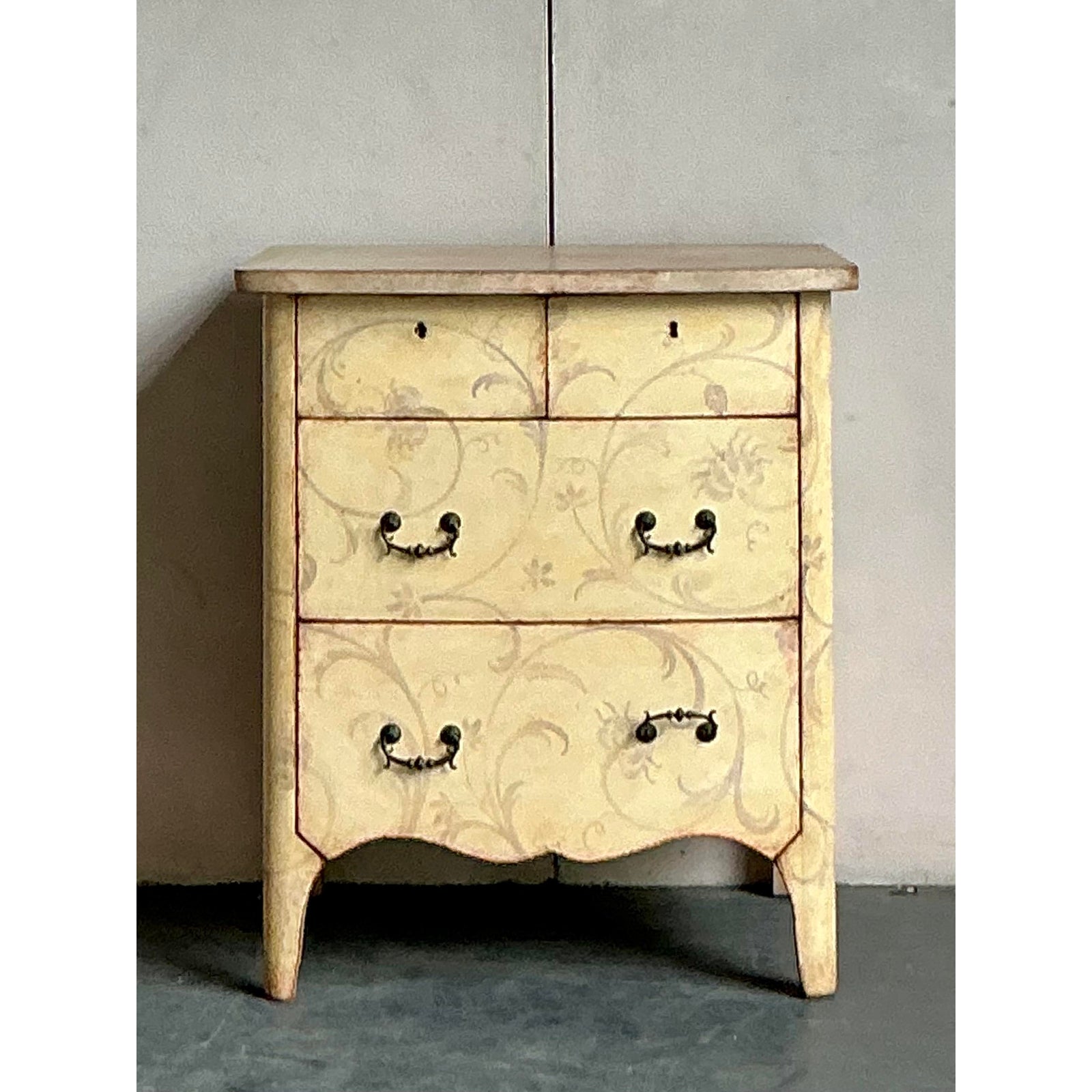Vintage Italian Patina Hand Painted Chest - Side view