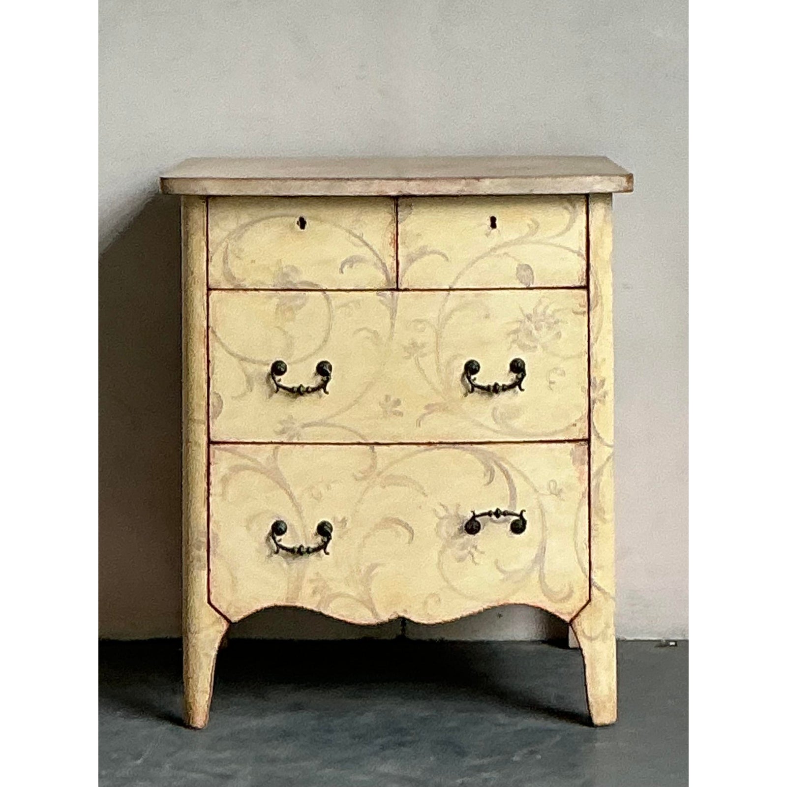 Vintage Italian Patina Hand Painted Chest - Top view