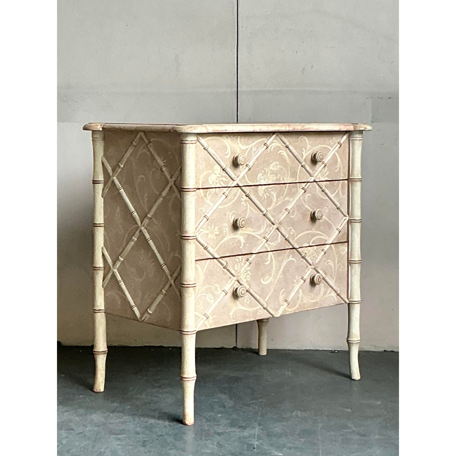 Vintage Italian Patina Hand Painted Trellis Chest of Drawers - Top view