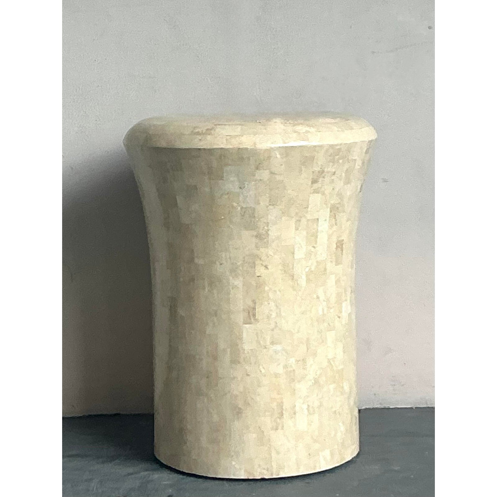 Vintage Boho Maitland Smith Tessellated Stone Planter - Side view
