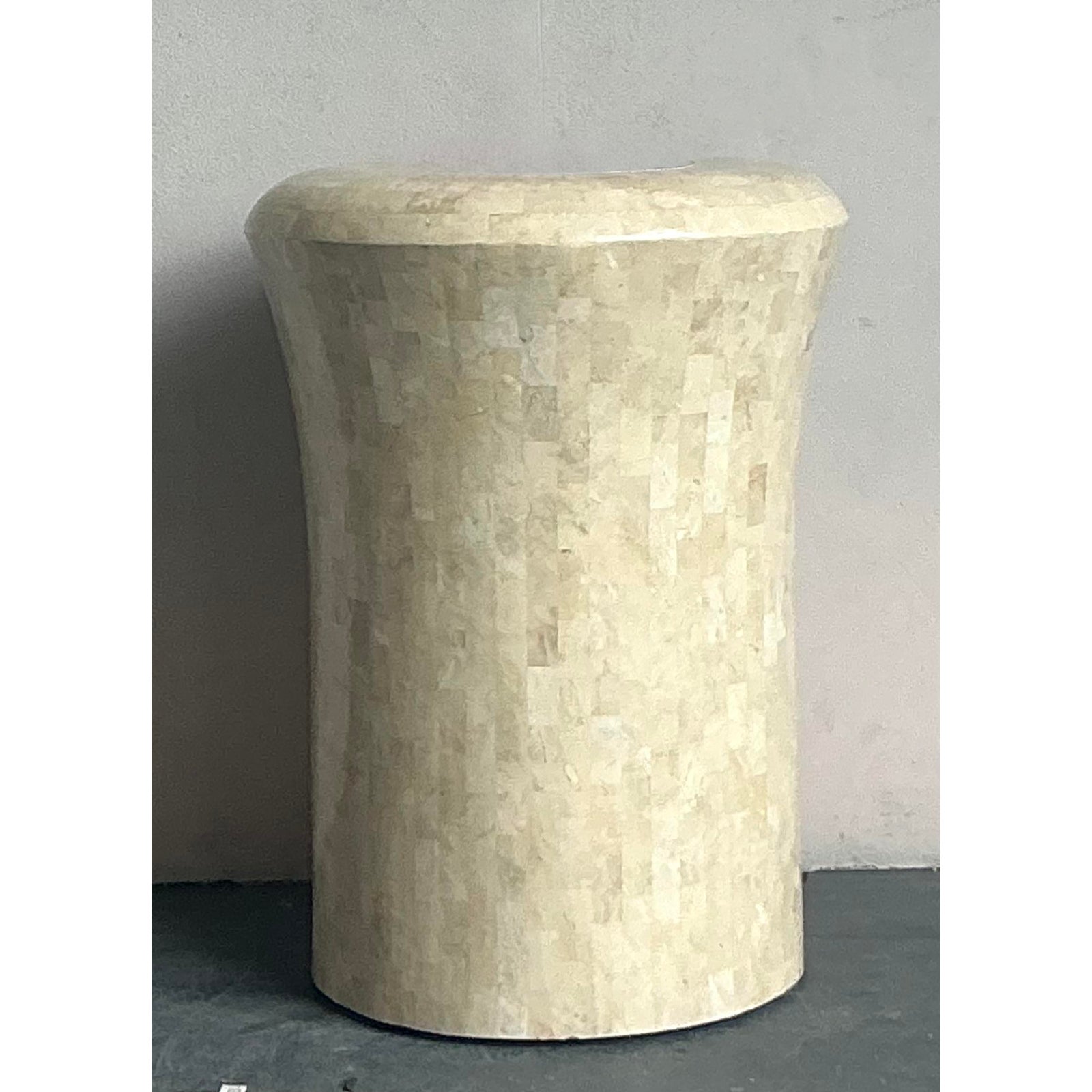 Vintage Boho Maitland Smith Tessellated Stone Planter - Back view