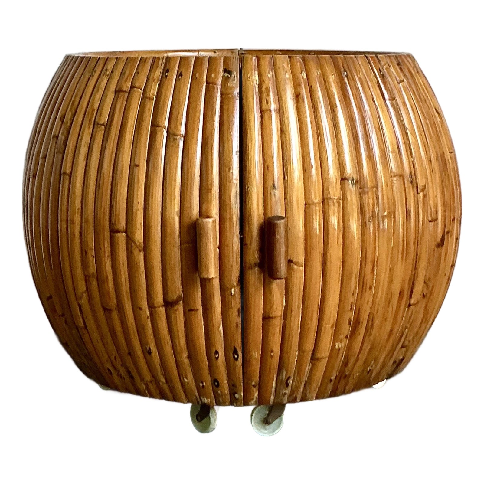 Vintage Boho Bent Rattan Rolling Dry Bar