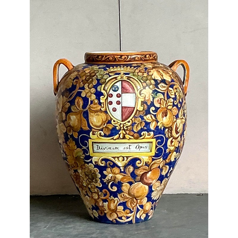Vintage Italian Monumental Hand Painted Urn - Side view