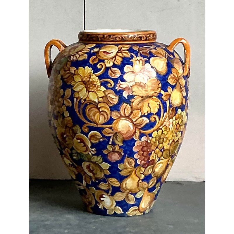 Vintage Italian Monumental Hand Painted Urn - Top view