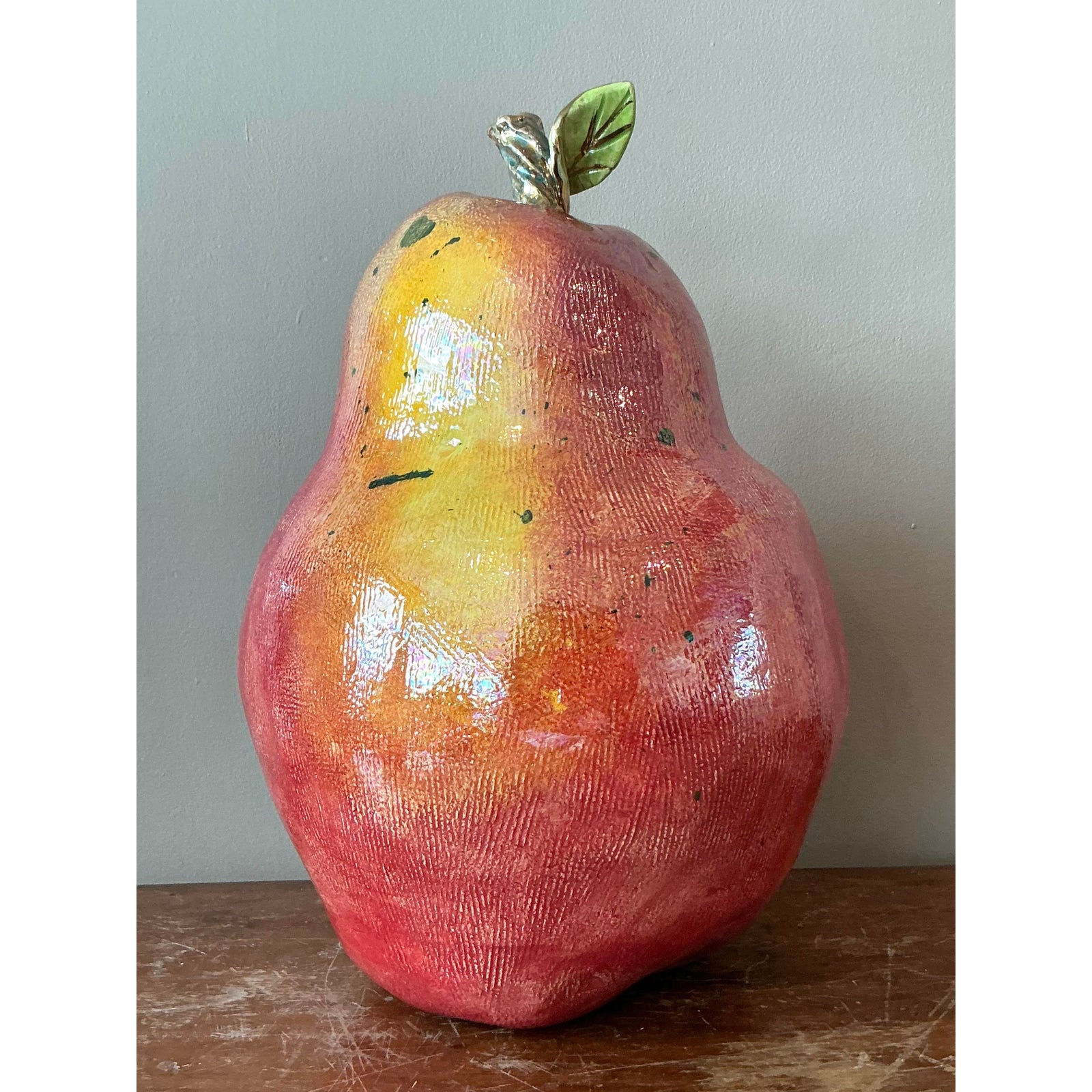 Vintage Regency Monumental Glazed Ceramic Pear - Side view