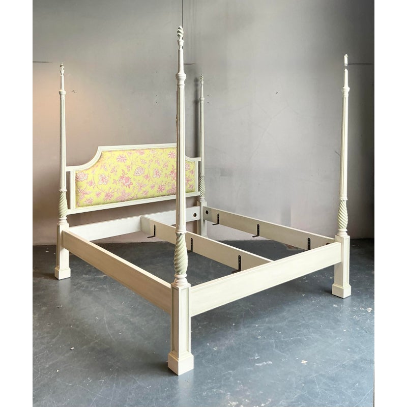 Vintage Italian Patina Turned Wood Poster Bed - Top view
