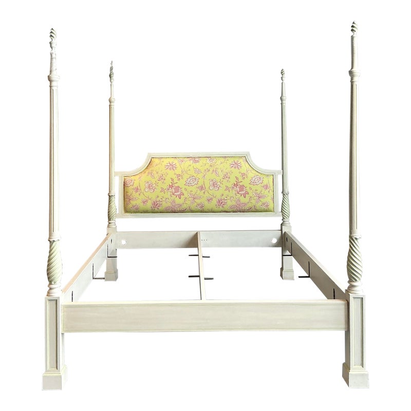 Vintage Italian Patina Turned Wood Poster Bed