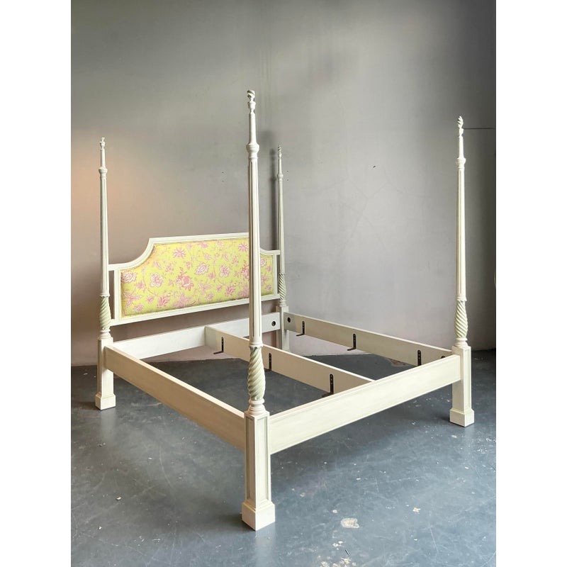 Vintage Italian Patina Turned Wood Poster Bed - Back view