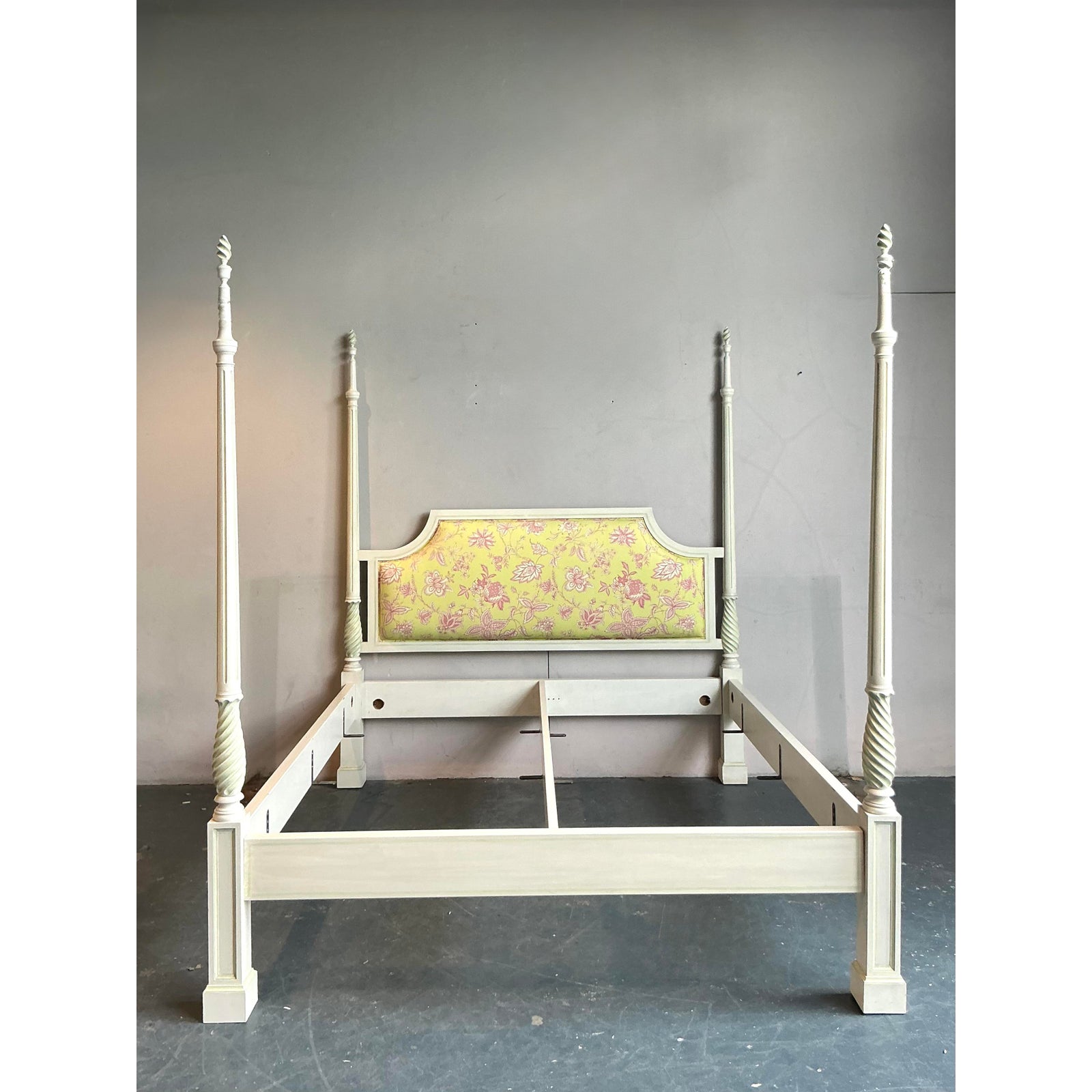 Vintage Italian Patina Turned Wood Poster Bed - Side view