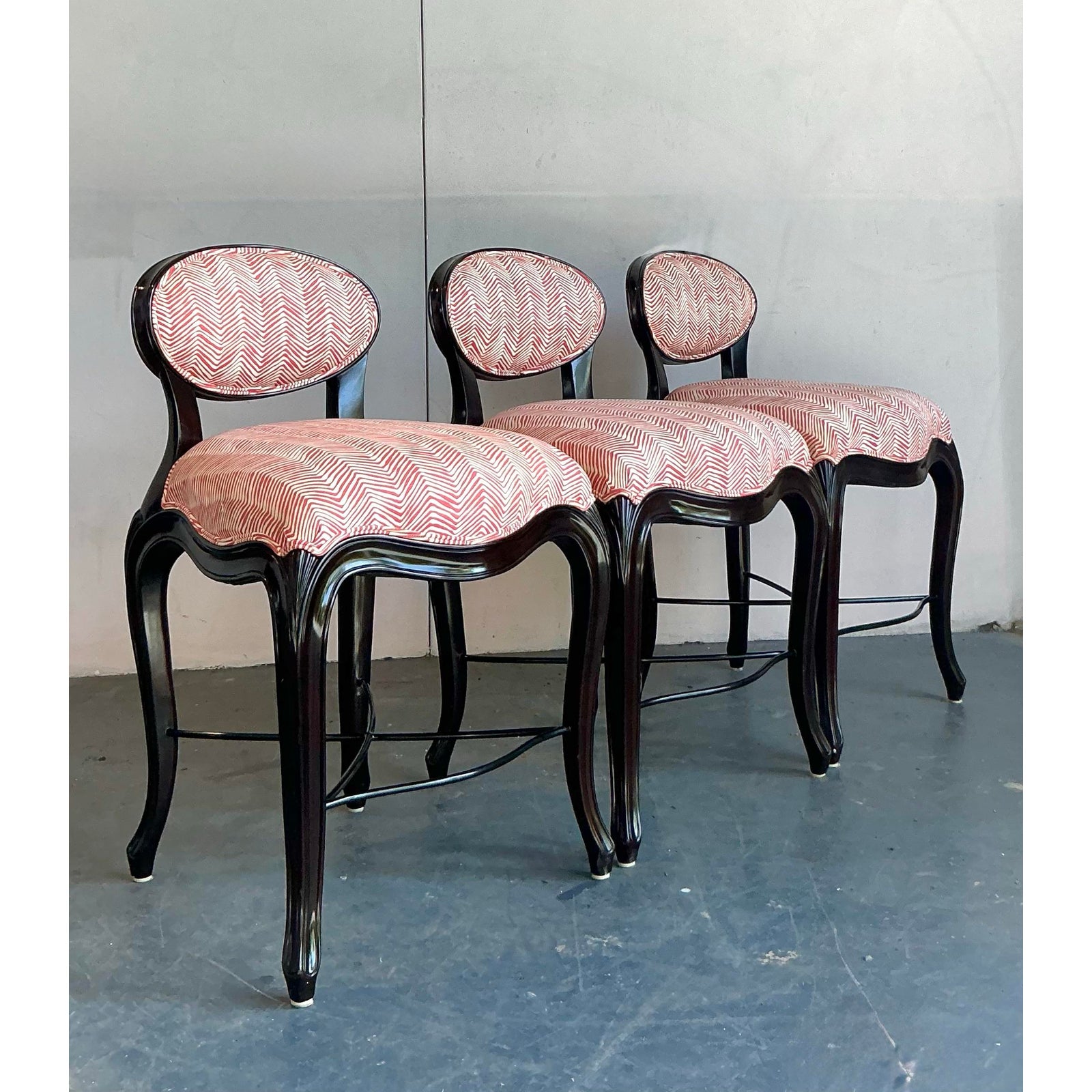 Vintage Regency Christopher Guy “Cafe Du Paris” Barstools - Set of 3 - Side view