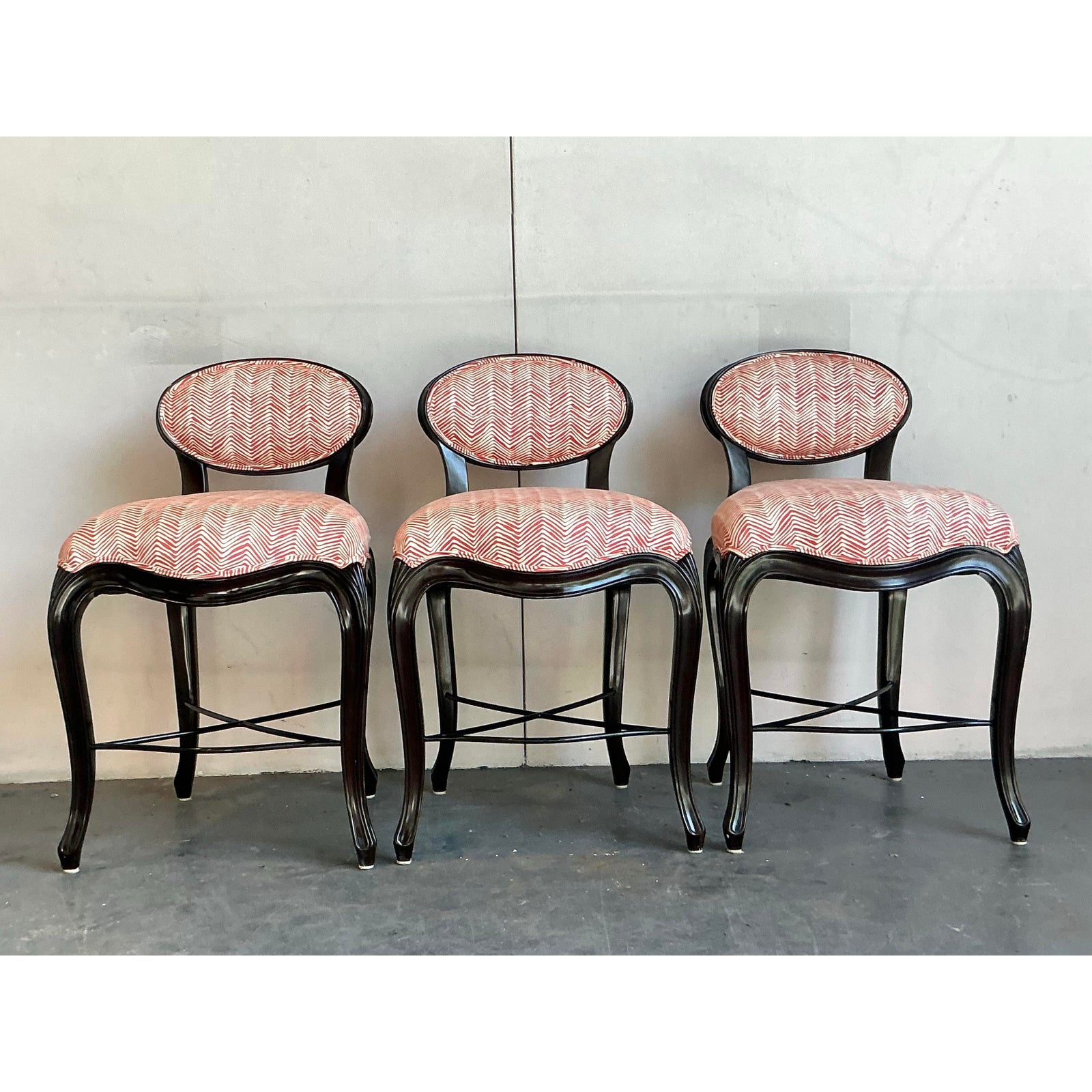 Vintage Regency Christopher Guy “Cafe Du Paris” Barstools - Set of 3 - Detail view