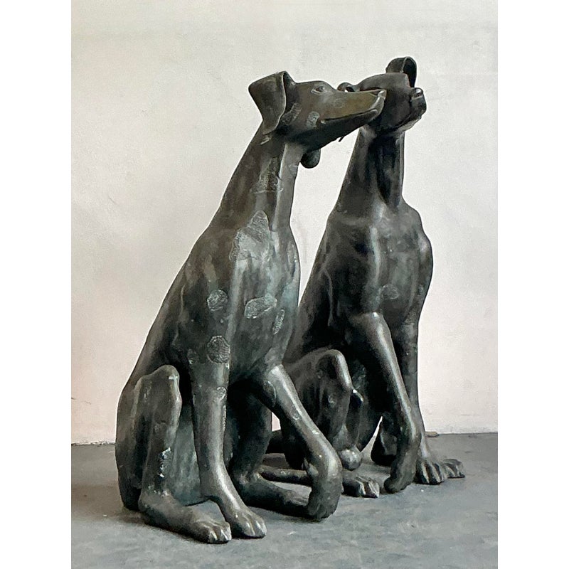 Vintage Boho Monumental Cast Bronze Dogs - A Pair - Back view