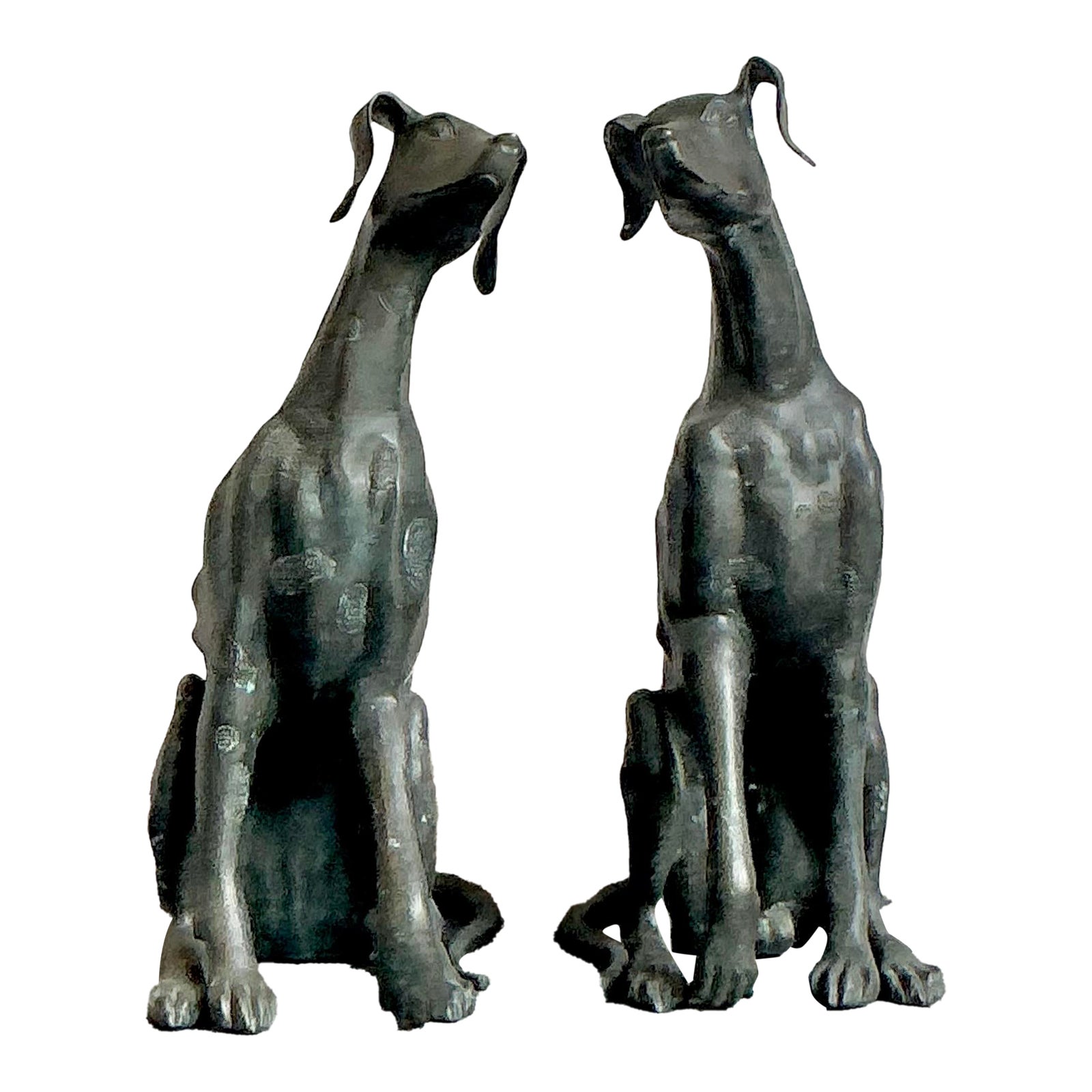 Vintage Boho Monumental Cast Bronze Dogs - A Pair