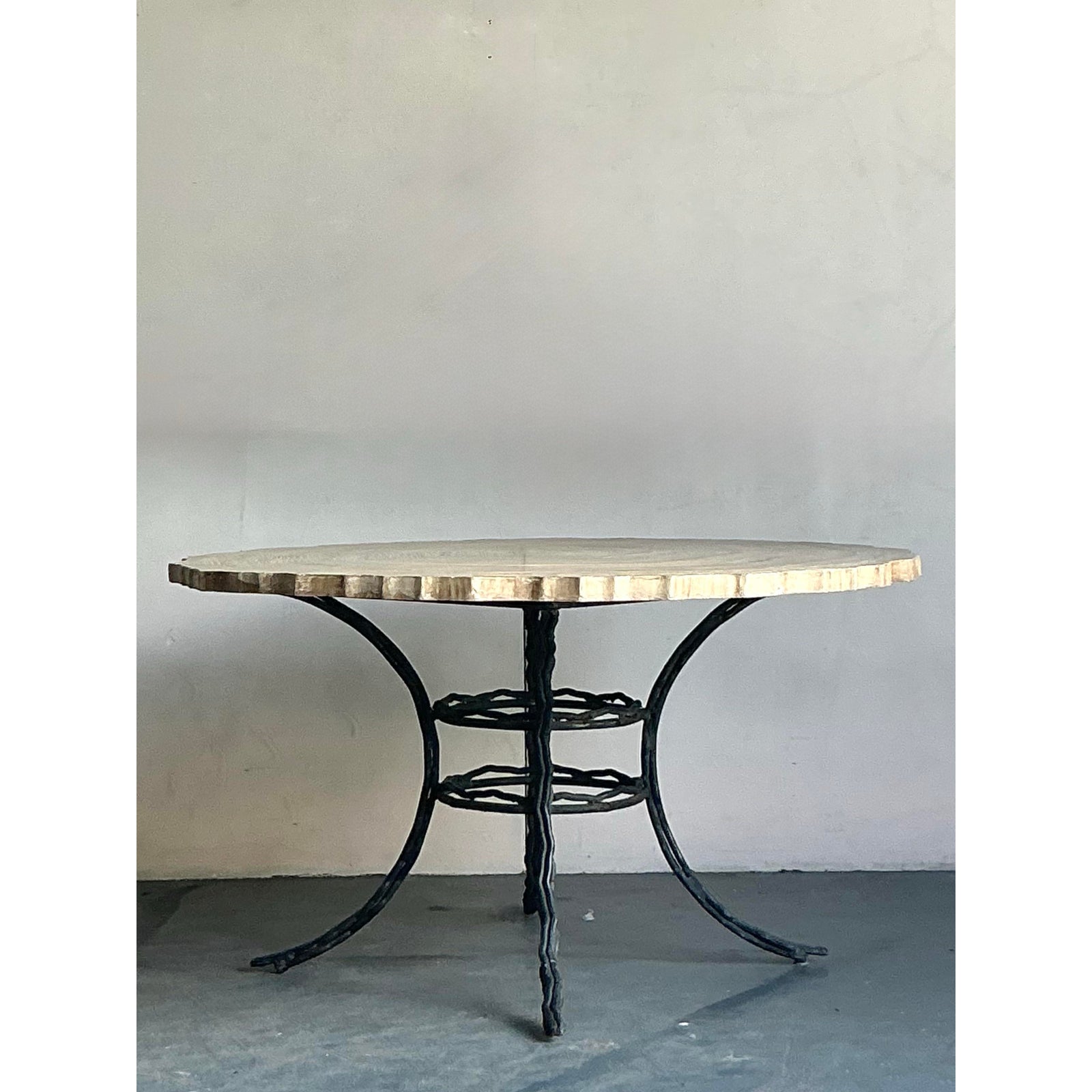 Vintage Boho Cast Concrete Tree Slab Table - Back view