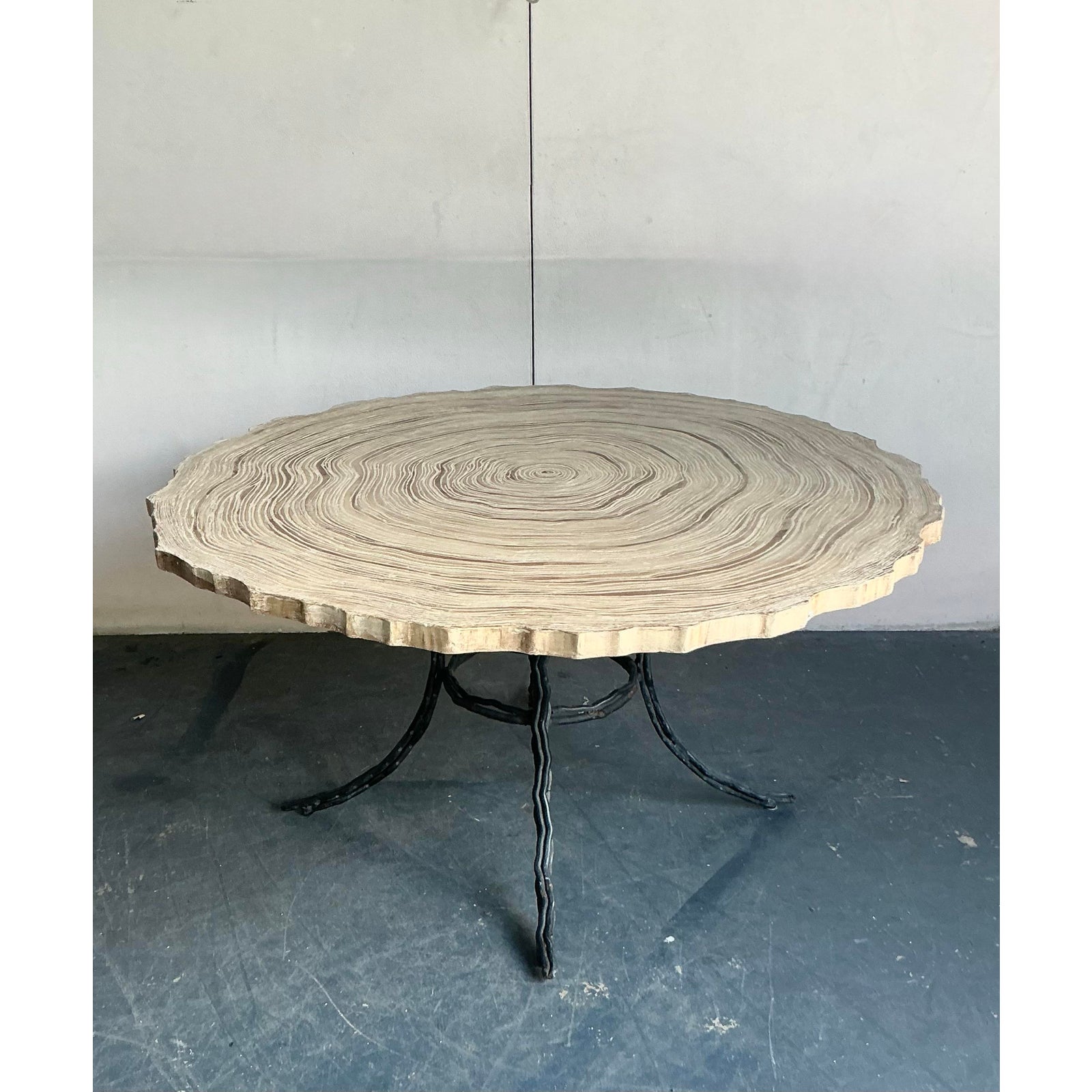 Vintage Boho Cast Concrete Tree Slab Table - Side view