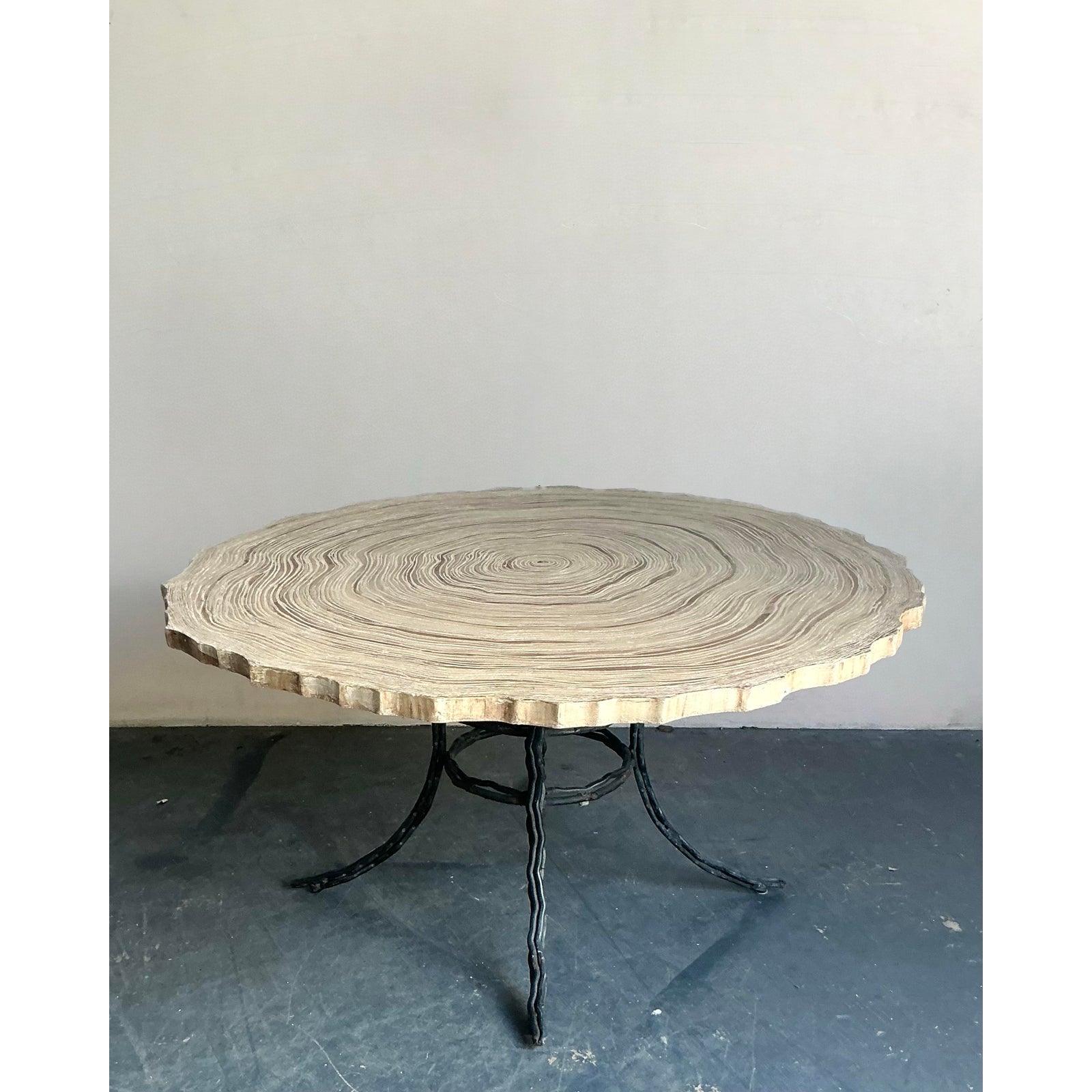 Vintage Boho Cast Concrete Tree Slab Table - Detail view