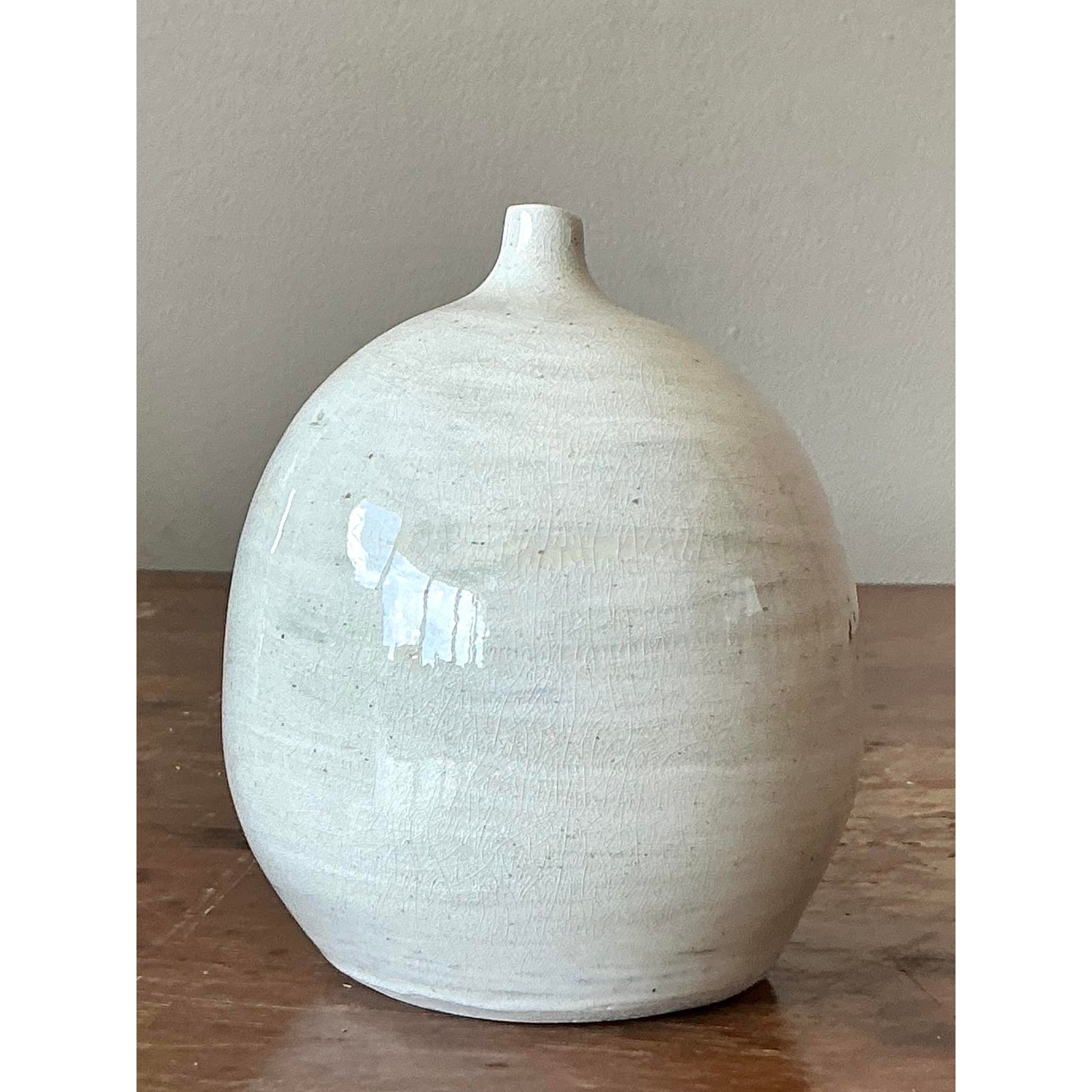 Vintage Boho Glazed Ceramic Vase - Side view