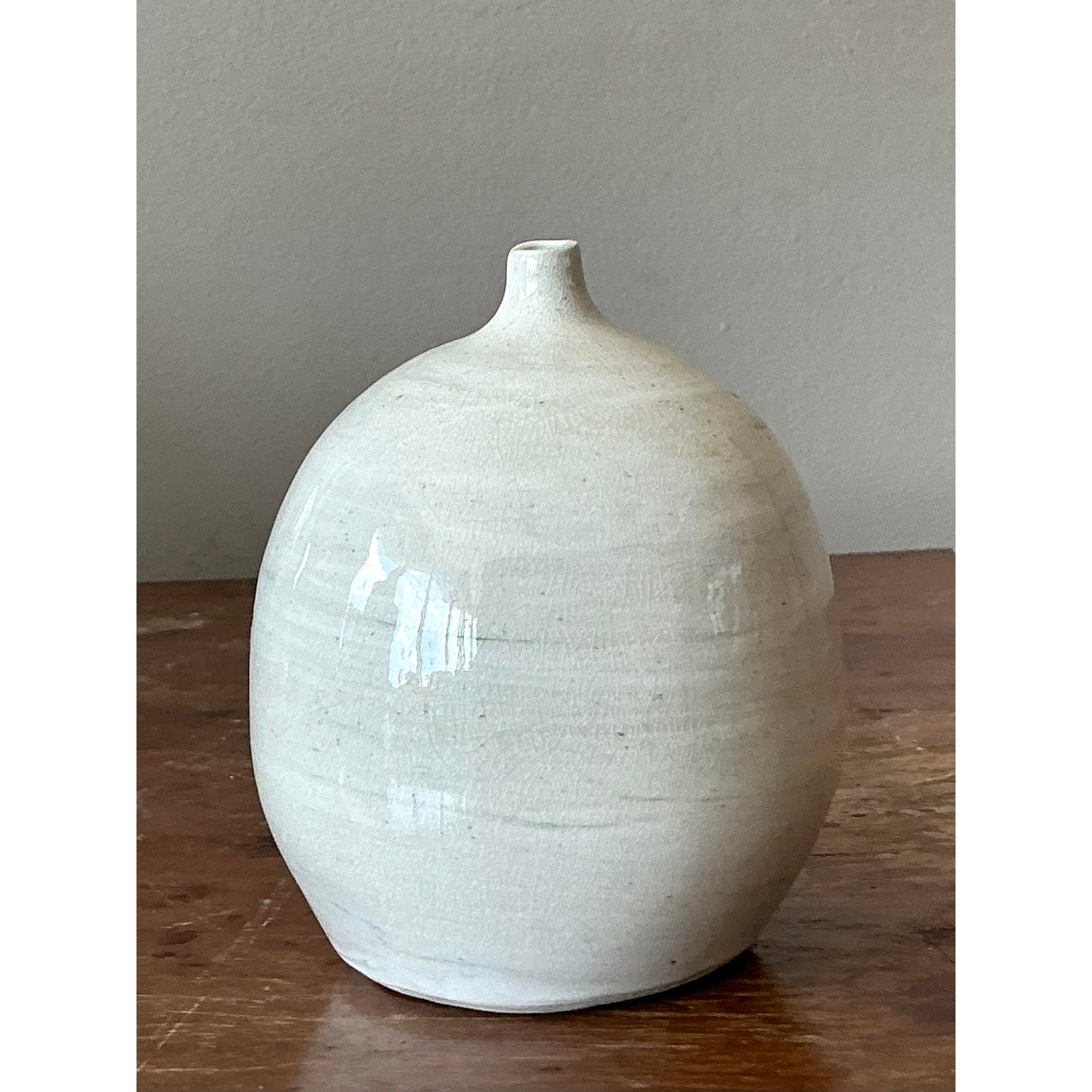 Vintage Boho Glazed Ceramic Vase - Back view