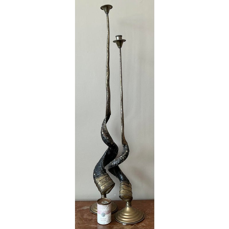 Vintage Boho Twisted Horn Candlesticks - Set of 2 - Back view