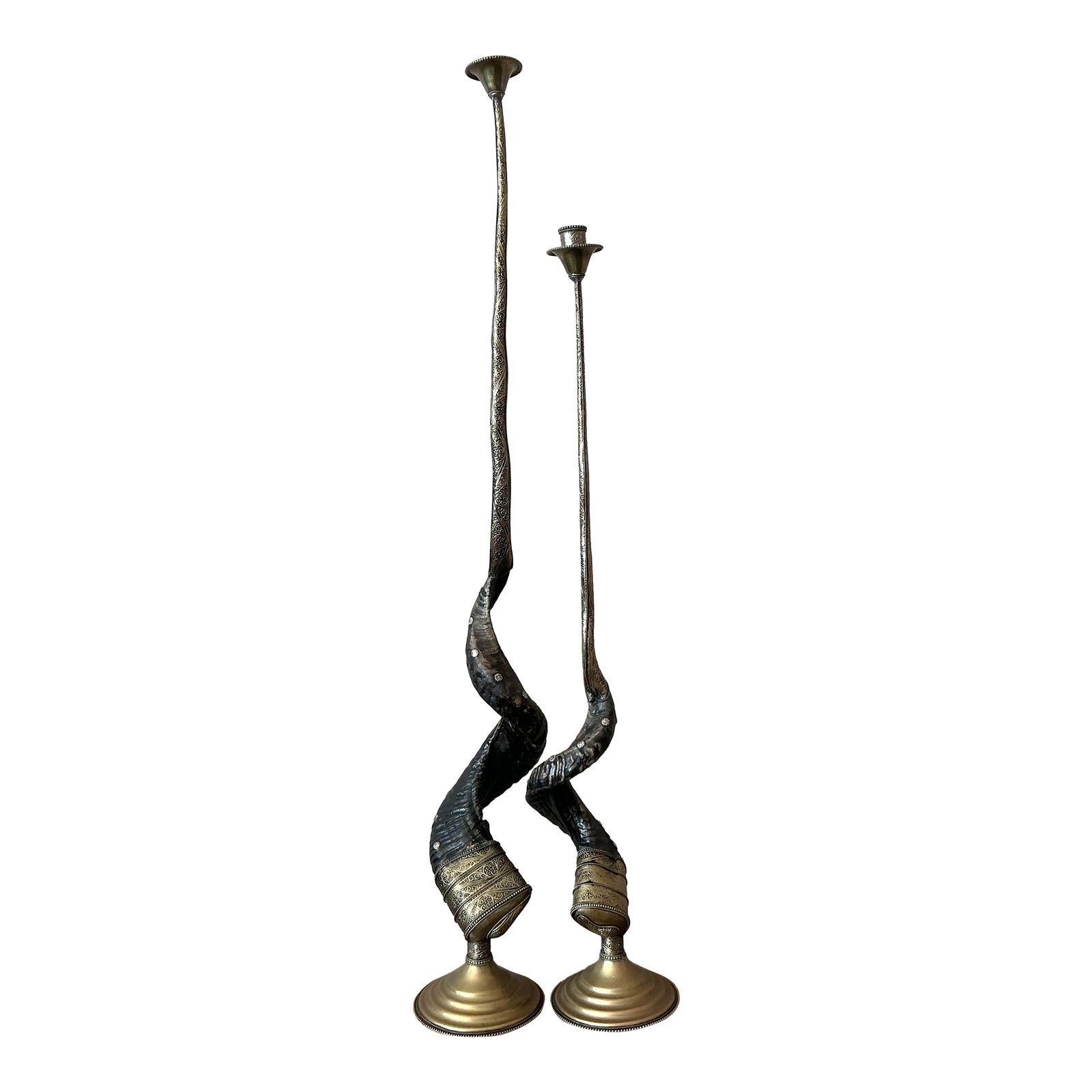 Vintage Boho Twisted Horn Candlesticks - Set of 2