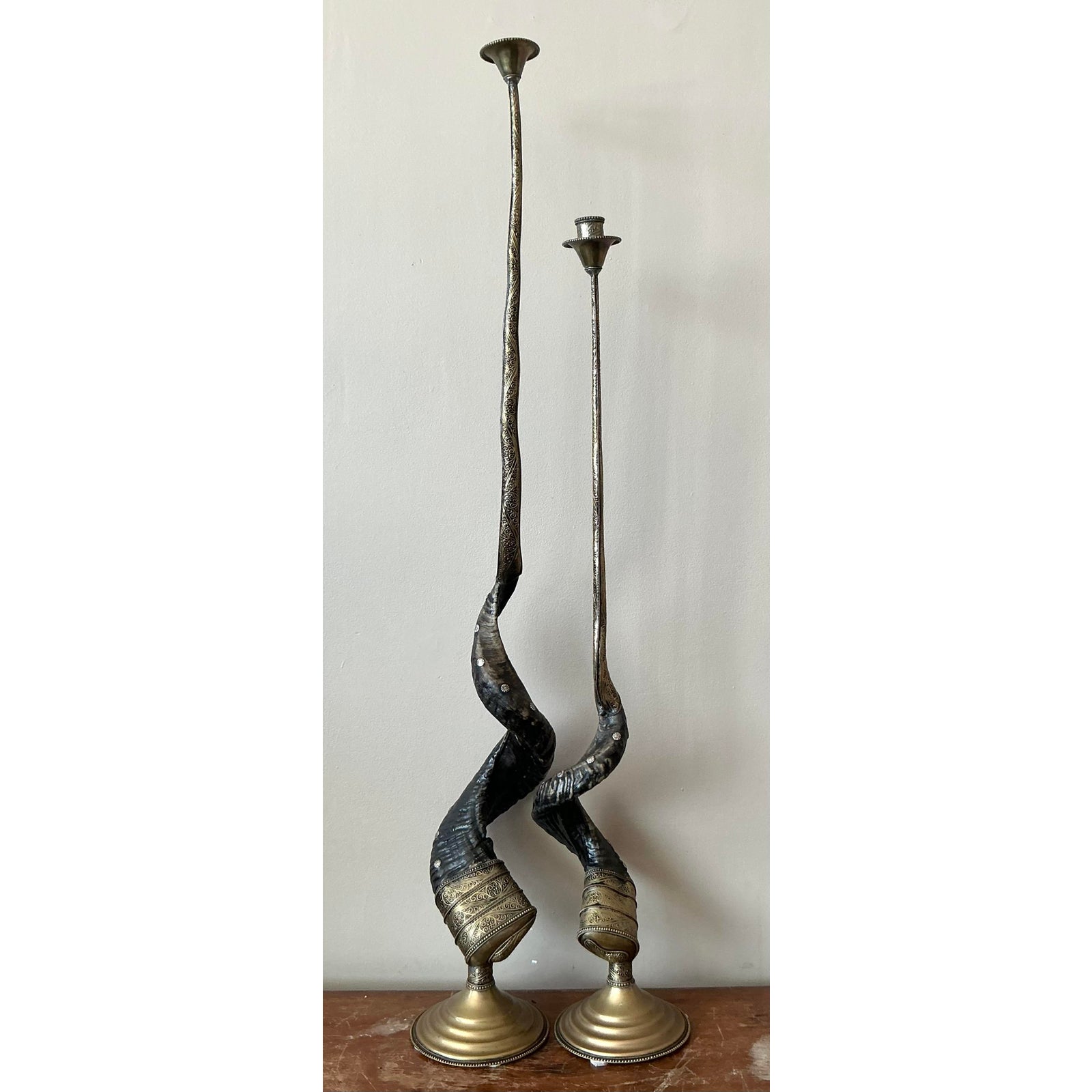 Vintage Boho Twisted Horn Candlesticks - Set of 2 - Top view