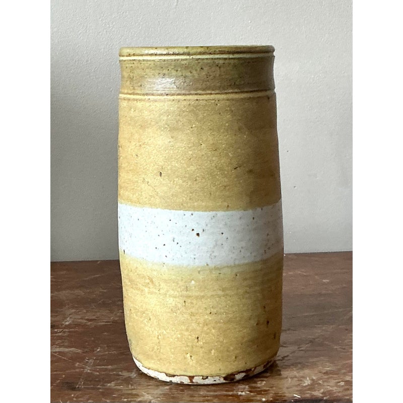 Vintage Boho Praying Mantis Studio Pottery Vase - Top view