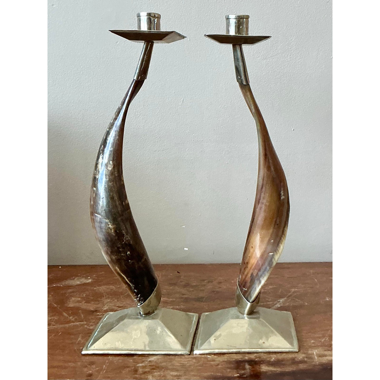 Vintage Boho Twisted Horn Candlesticks - A Pair - Top view