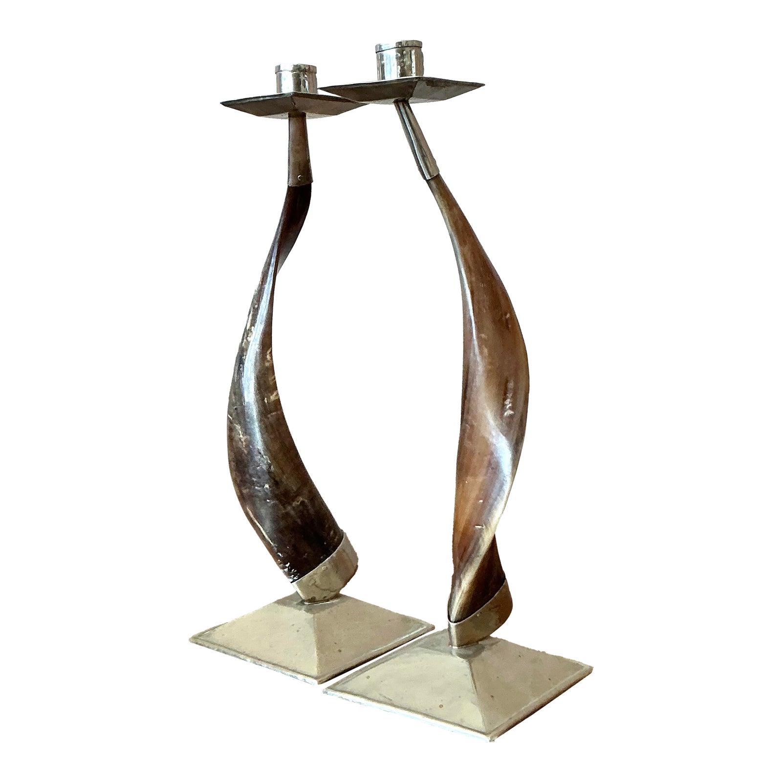 Vintage Boho Twisted Horn Candlesticks - A Pair