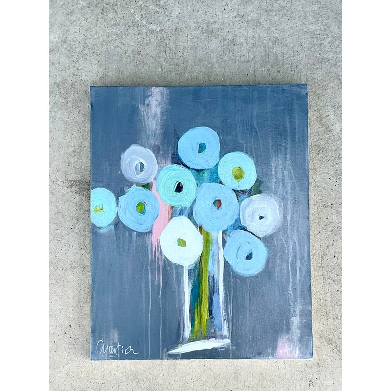 Vintage Boho Original Abstract Floral Oil Painting on Board - Back view