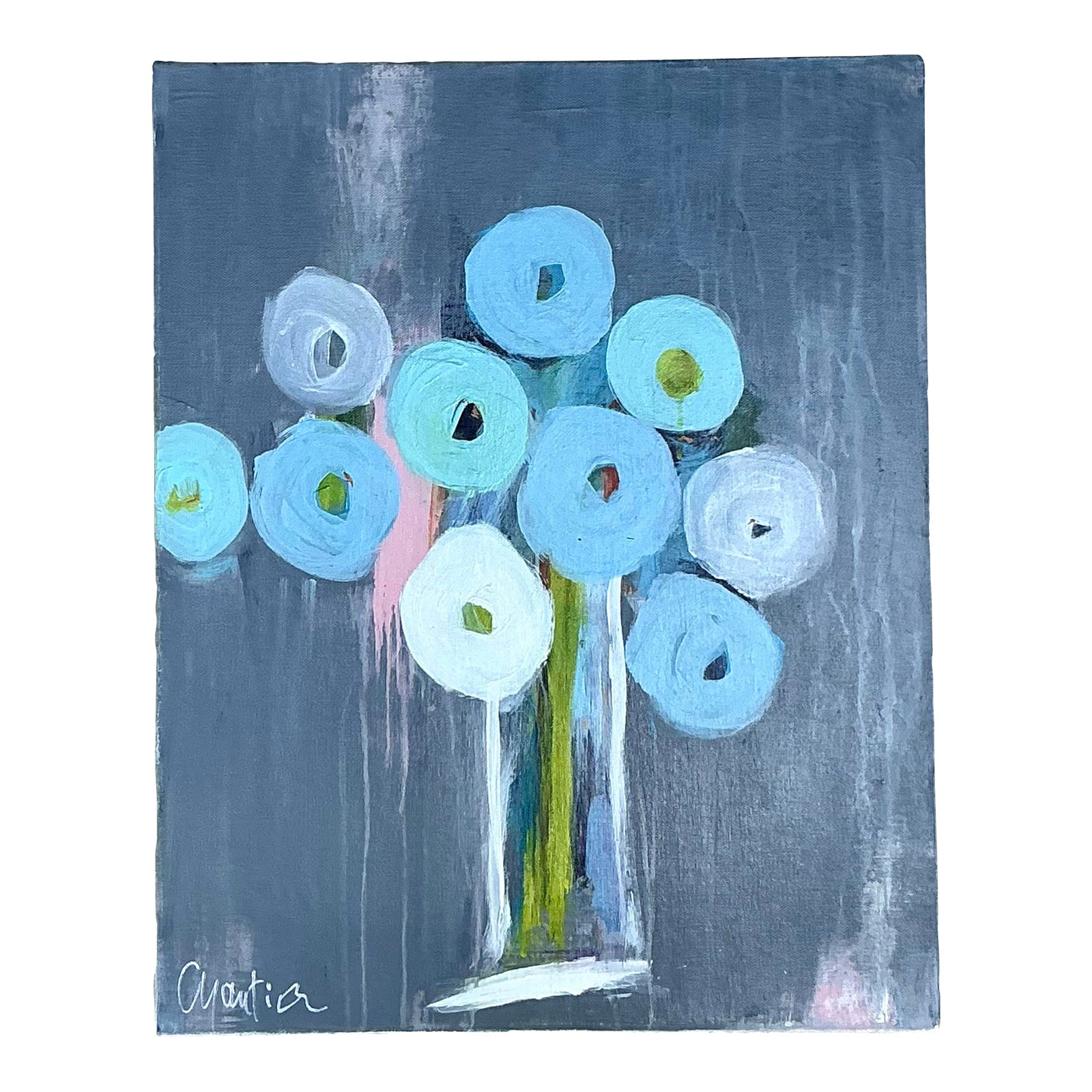 Vintage Boho Original Abstract Floral Oil Painting on Board