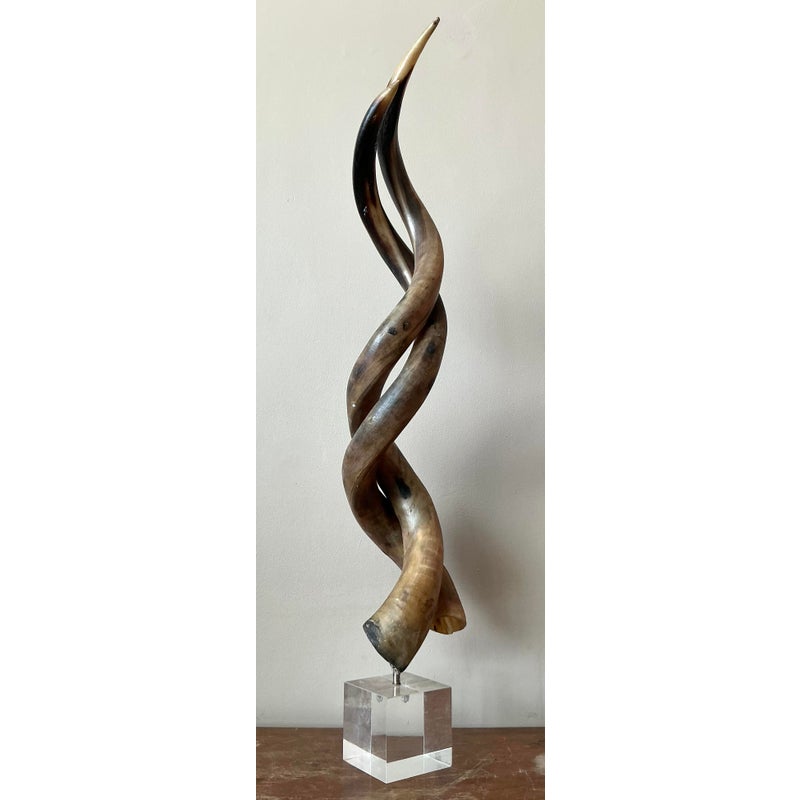 Vintage Boho Twisted Horn Sculpture on Lucite - Detail view