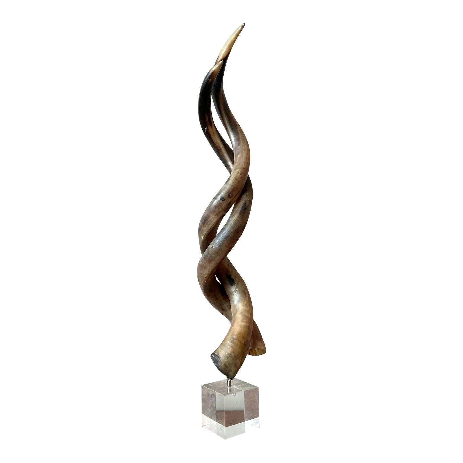 Vintage Boho Twisted Horn Sculpture on Lucite