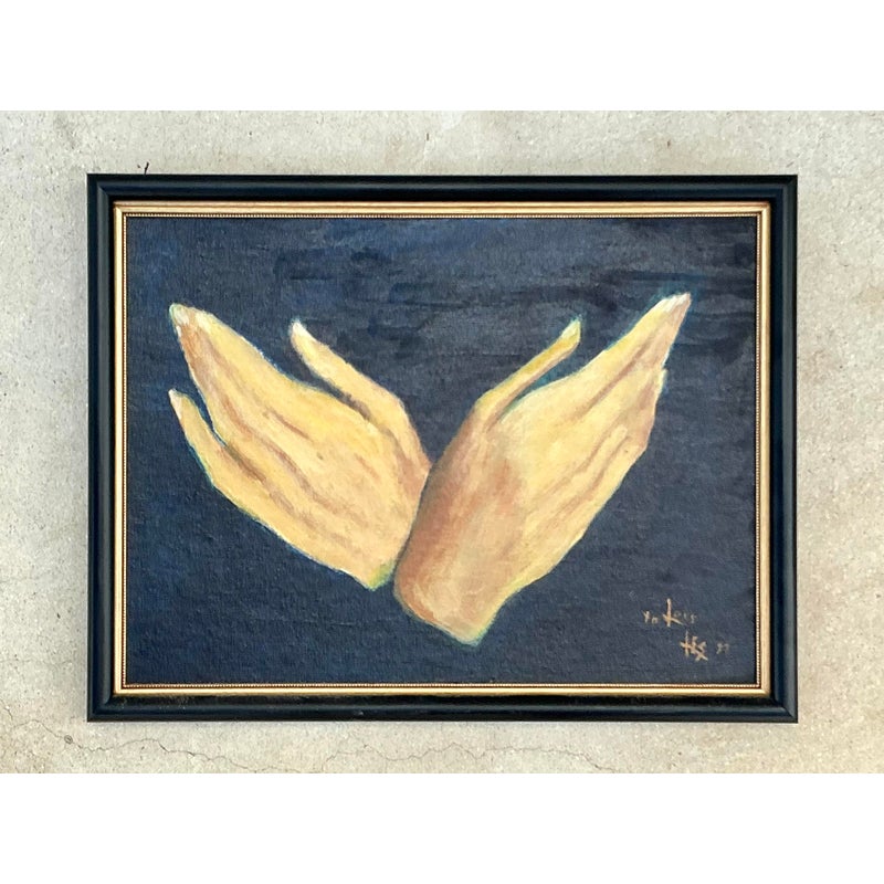 Vintage Regency Original Oil Painting of Hands - Back view