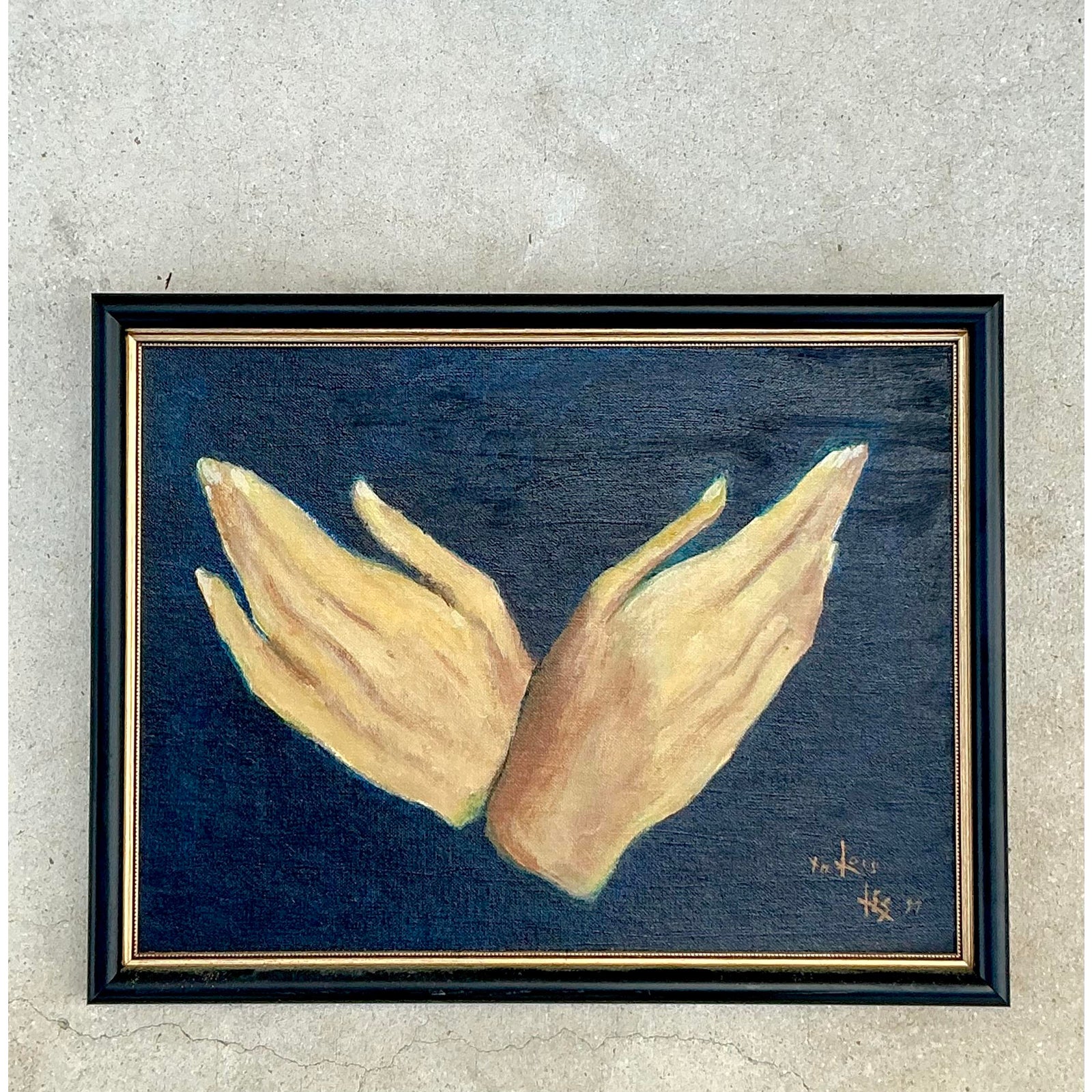 Vintage Regency Original Oil Painting of Hands - Top view