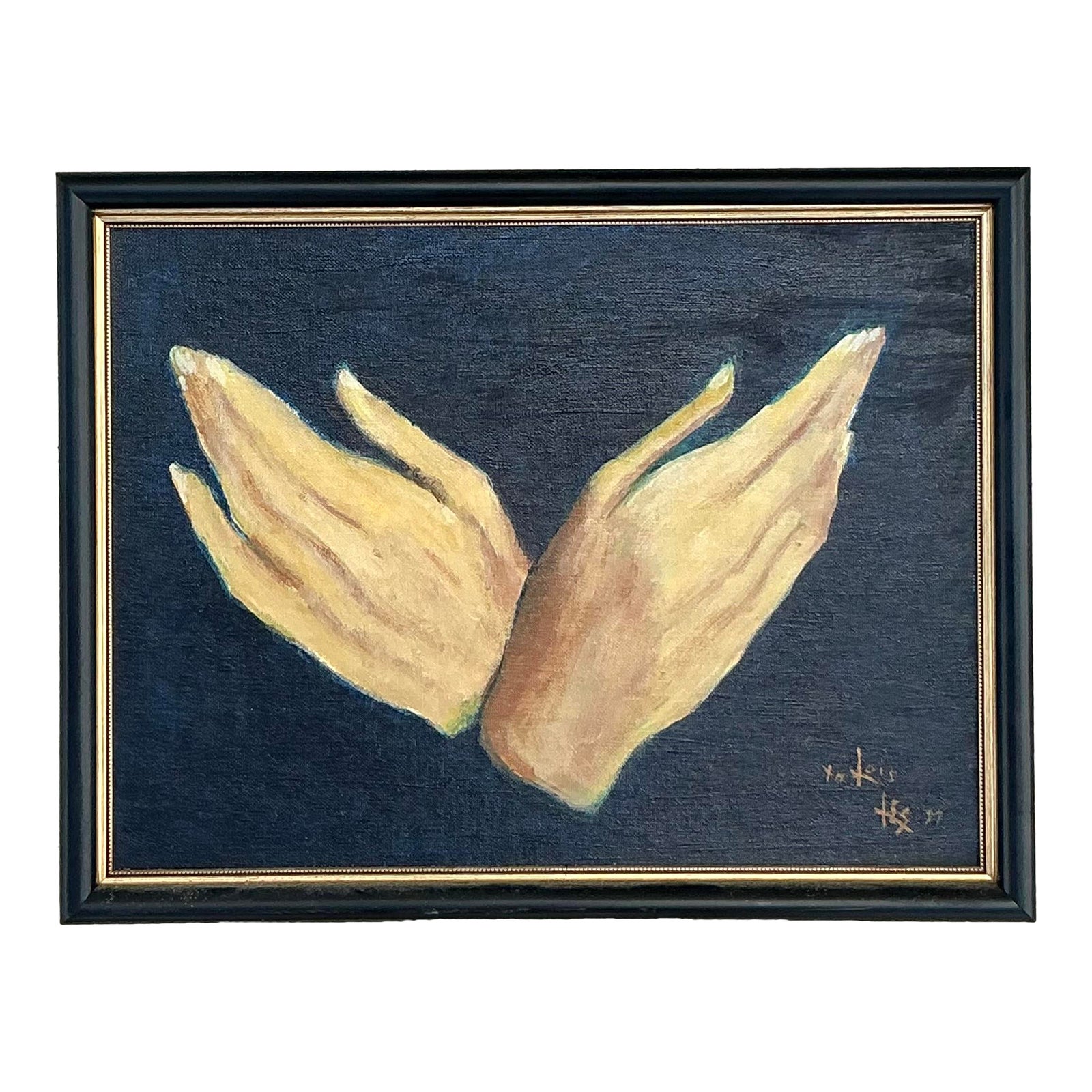 Vintage Regency Original Oil Painting of Hands