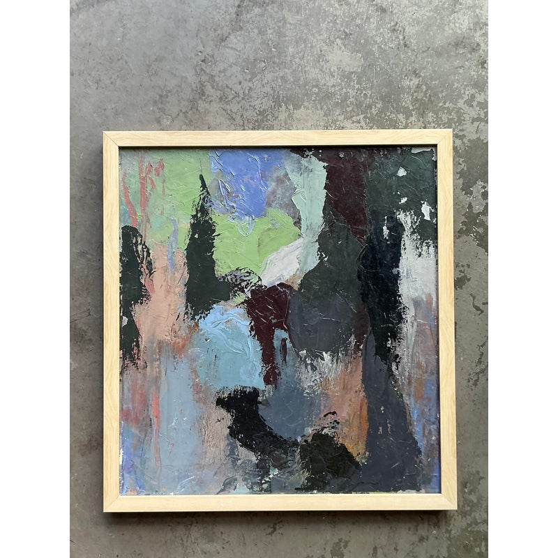 Vintage Boho Original Abstract Oil Painting on Canvas - Side view