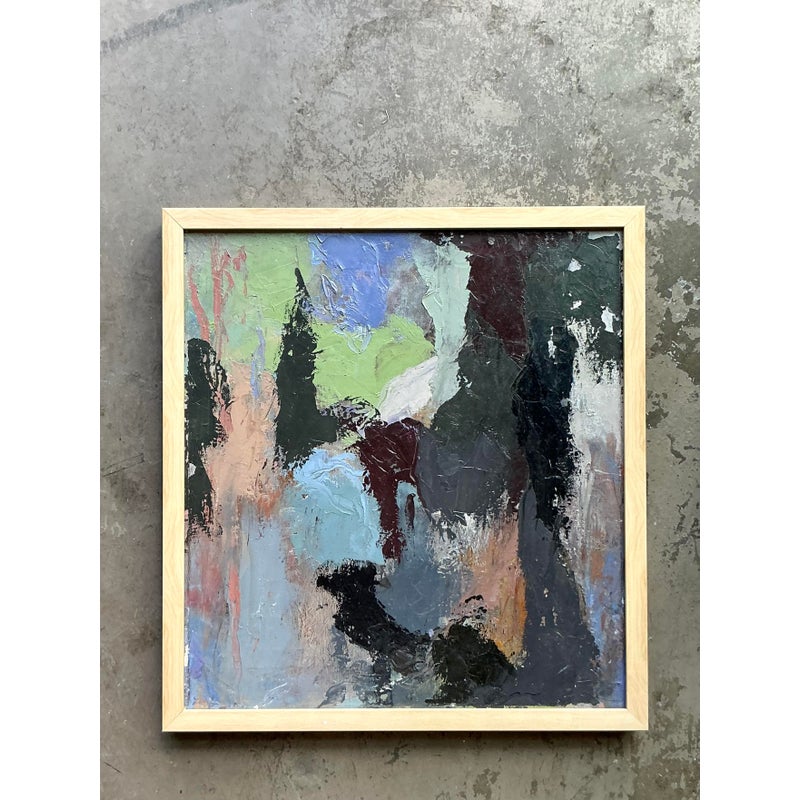 Vintage Boho Original Abstract Oil Painting on Canvas - Back view