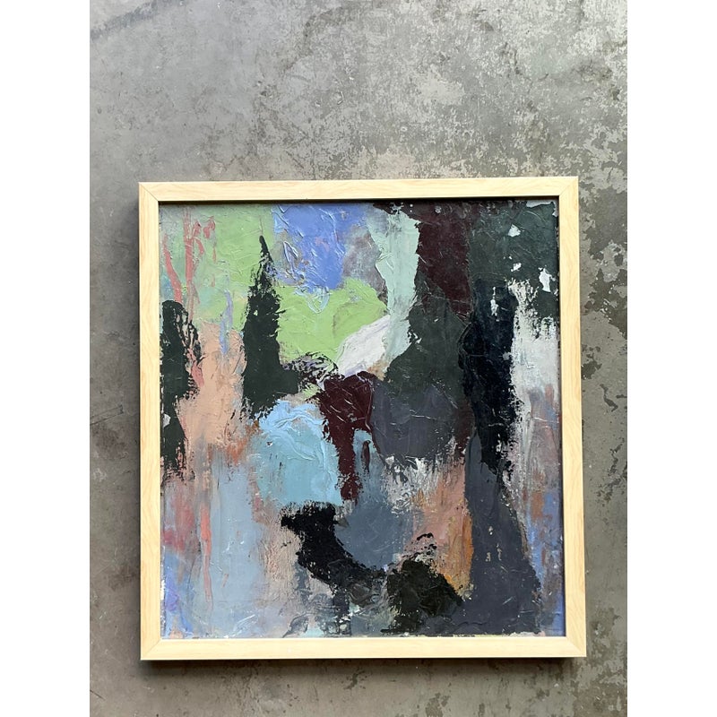 Vintage Boho Original Abstract Oil Painting on Canvas - Top view