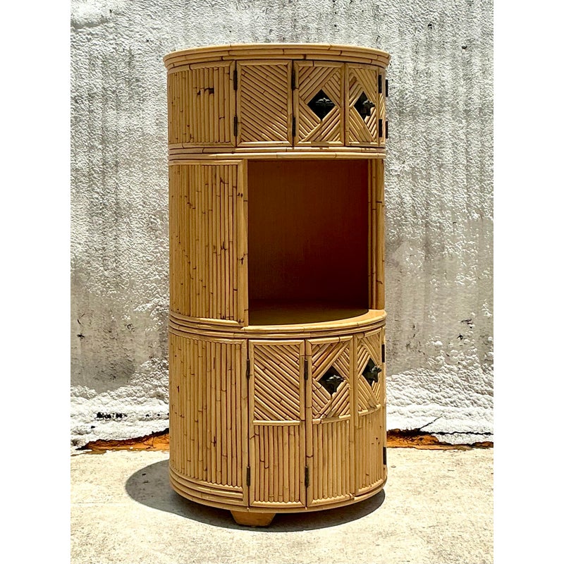 Vintage Coastal Stacked Bamboo Circular Dry Bar - Back view